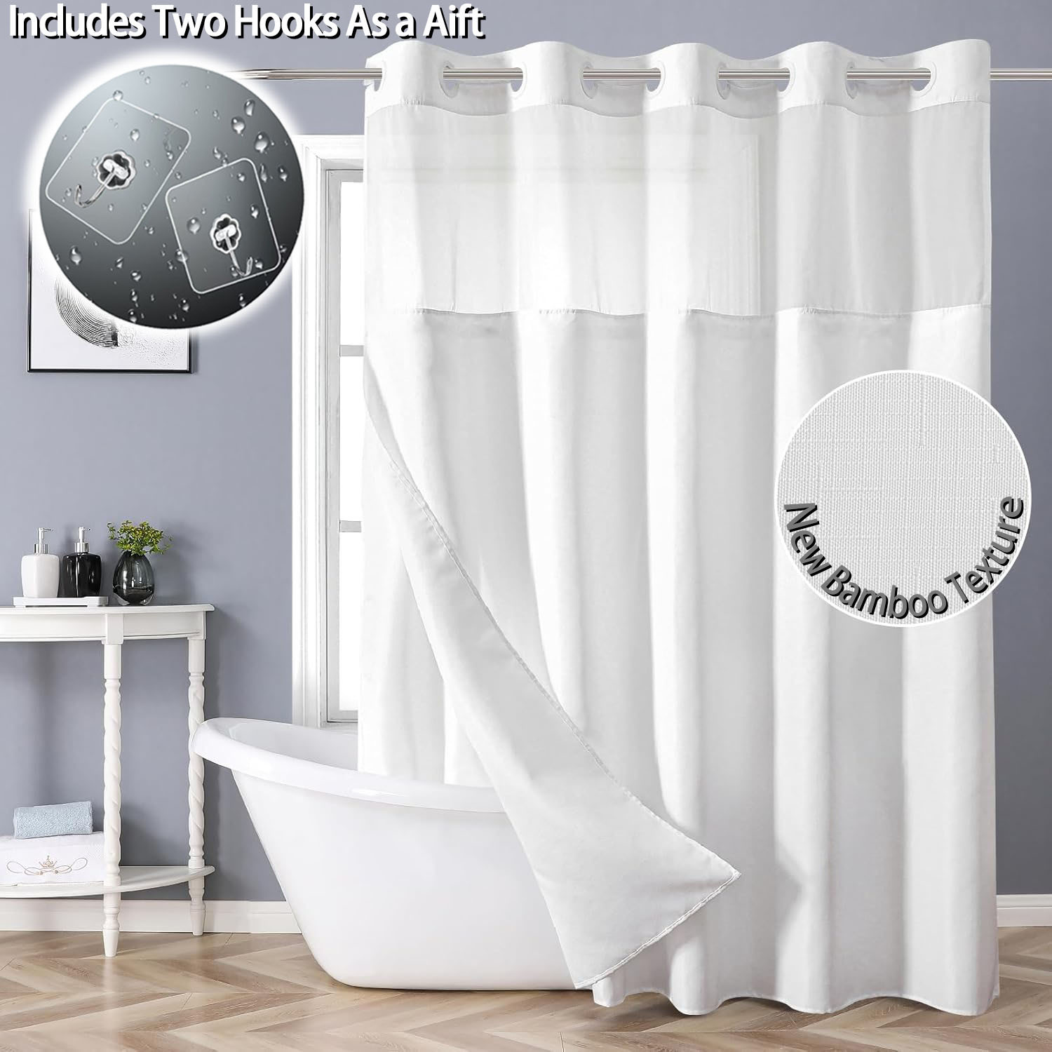 TEMU Bamboo Textured Waffle Shower Curtain With Liner, Waffle-themed Home Decor Liner Set, A Hot-selling Local Warehouse Item This Year, Perfect Gift