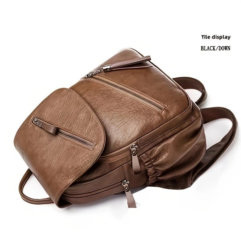 Mochila organizadora multifuncional de gran capacidad, bolso de hombro para mujer, carcasa suave de PU, diseño retro minimalista, bolso pequeño para uso diario