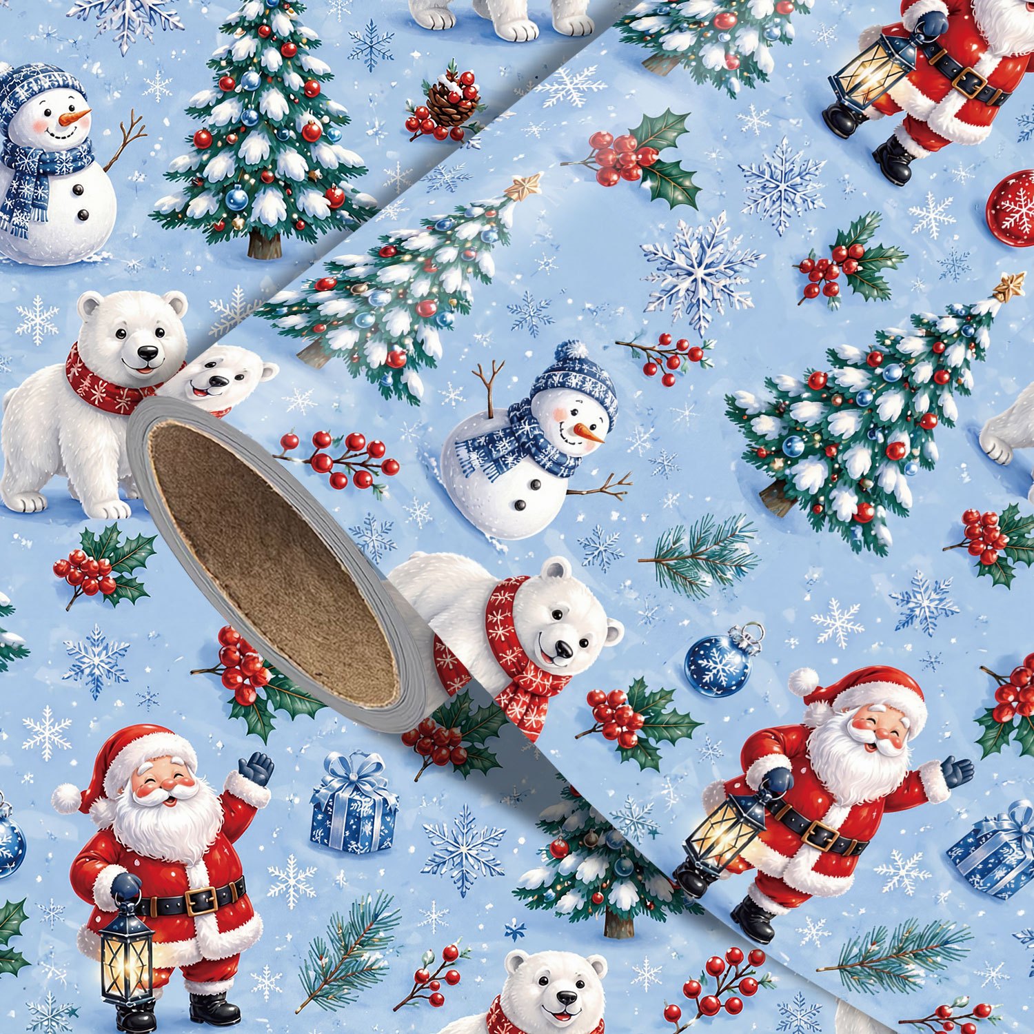 TEMU Rouleau de papier cadeau de avec Père Noël, de neige et de Noël - Idéal pour emballer des cadeaux, décorations de fête et cadeaux d'anniversaire