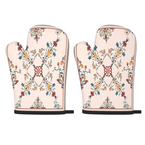 2pcs 10 6 6 7 inch heat resistant kitchen oven gloves with spring colors and vines cooking home oven baking bbq grilling barbecue microwave great holiday gifts for friends housewarming gifts kitchen decoration an