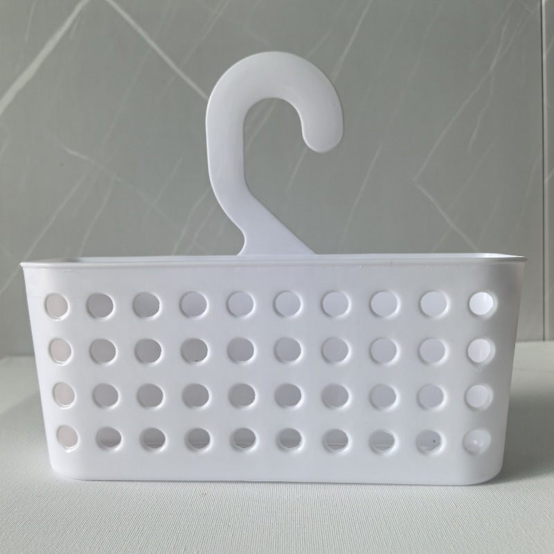 TEMU 1pc Bathroom Storage Baskets With Hooks - White, Blue, Green Drainage Storage Baskets, Durable Plastic, Ideal For Toiletries, Makeup Brushes,