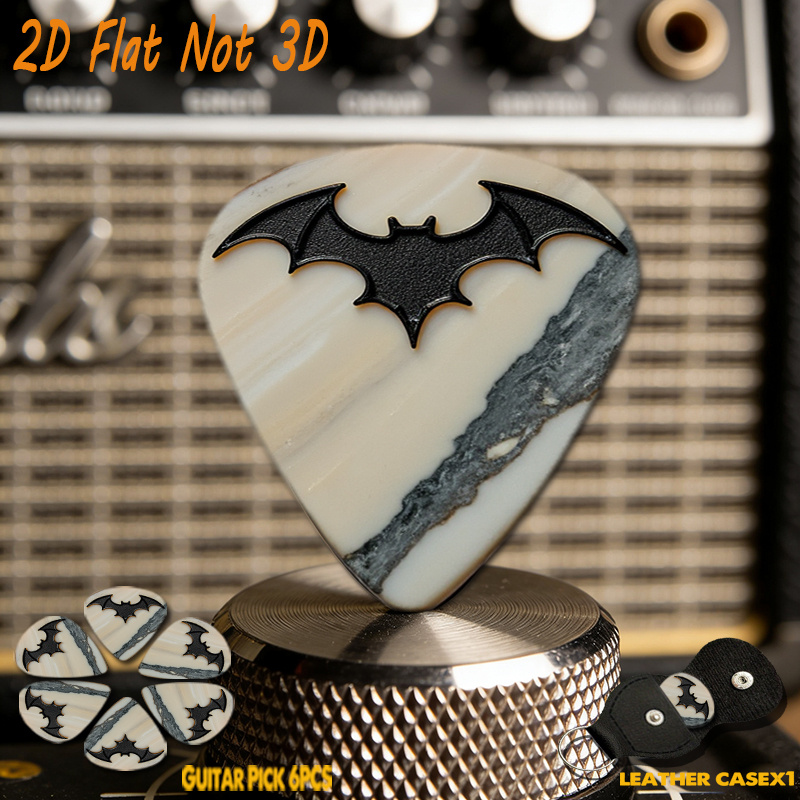 TEMU (2d Flat) 6pcs Of Guitar Picks In A Triangular Shape, Featuring Pattern On A Cream And Dark Gray Marble Texture, Making It An Ideal Gift For