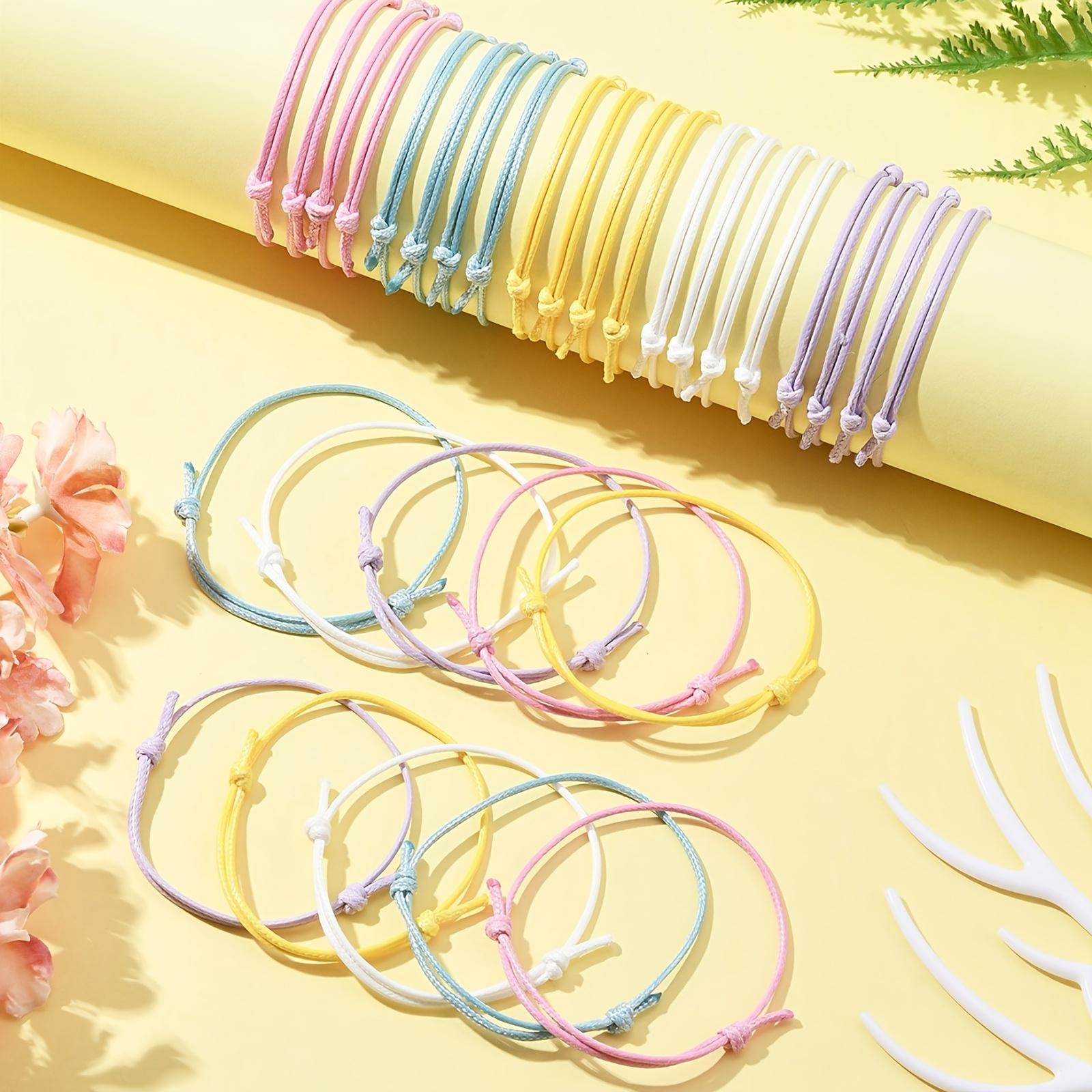 TEMU Ensemble de 30 bracelets élégants en corde tressée | Polyester ciré ajustable, parfaits pour un usage et comme cadeau, adaptés à toutes