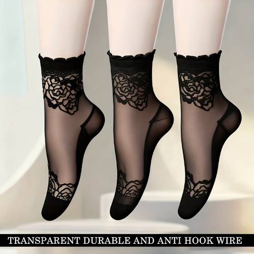 3 pairs of womens thin transparent lace short socks comfortable breathable and non slip boat socks