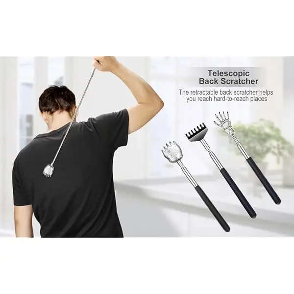 3 pack back scratcher with telescoping handle extendable retractable back massager portable back scratcher with elegant design heavy duty construction for home ideal gift for men women coworkers friends stocking stuffers for birthday christmas housewarming storage bag tool build tool wellness enthusiasts Product details 0