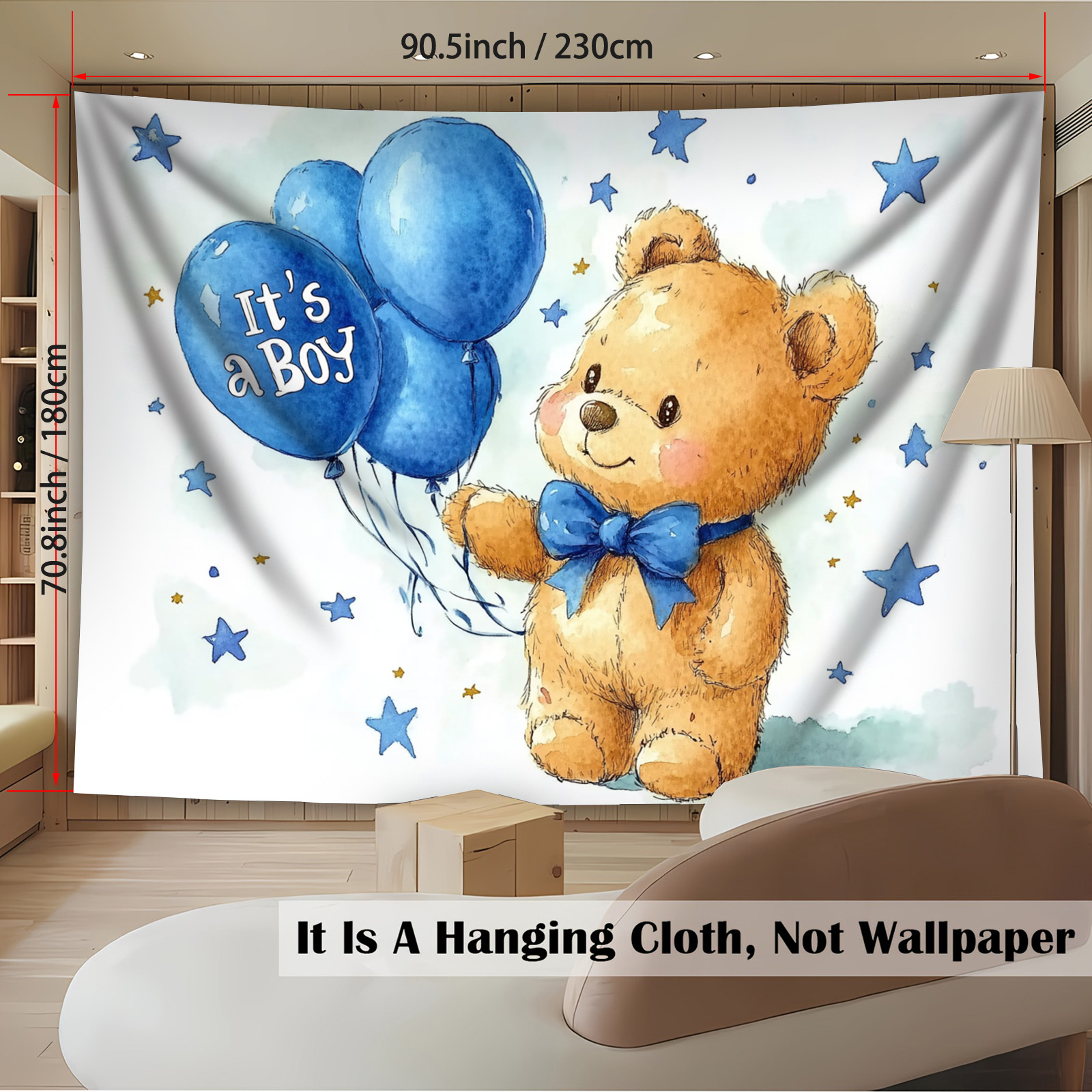 TEMU 1pc 2d Party Backdrop Banner - Cute Brown Bear With Blue Balloons & " A Boy" Text, Polyester Photography Background For Baby Showers, Birthdays,
