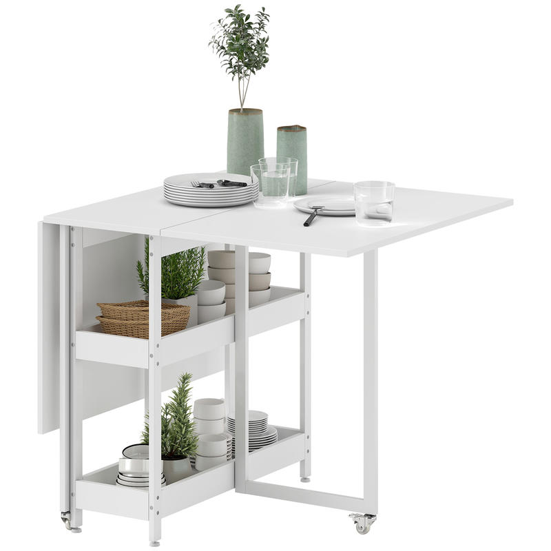TEMU Modern Round Folding/extendable Dining Table Suitable For 1-4 People - Space- Table With Open Shelves, Easy Assembly, Sturdy Metal Frame &