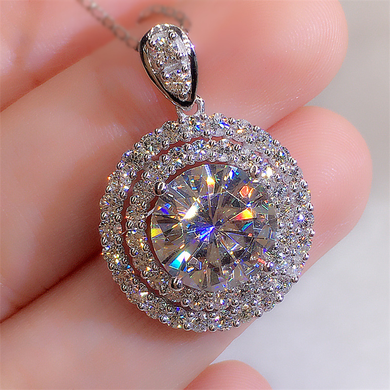 TEMU 3 Carat Roundness Pendant Necklace - 925 Sterling Silvery, Elegant, Wedding, Valentine's Day And Gift For Women, Exquisite Jewelry For Special
