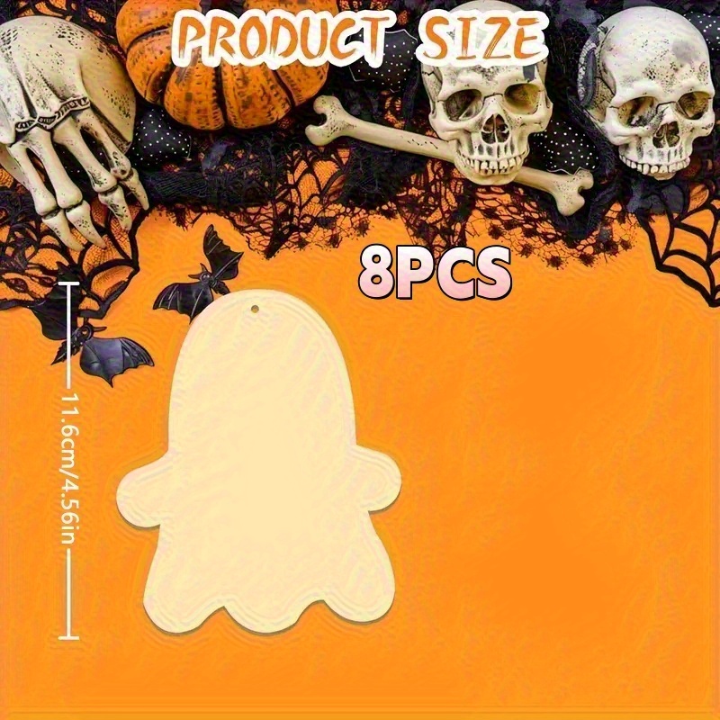 2D Platt 8 st Trä Ornament - Obehandlad Halloween & Jul Dekoration Set, för Fest och Heminredning, Penslar Ingår Ej,…: retailer-supplied image