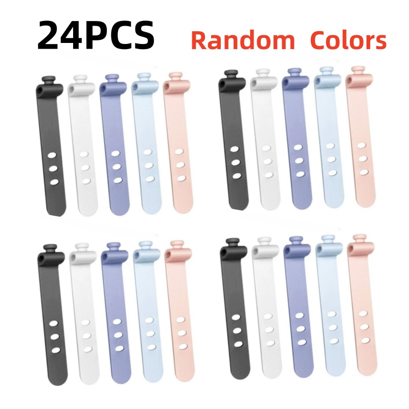 TEMU 24pcs Portable Reusable Silicone Strap Cable Winder Tidy Organizer, Random Colors, For Desktop Usb Data Cord, Earphone Wire, Line Wrap, Tie