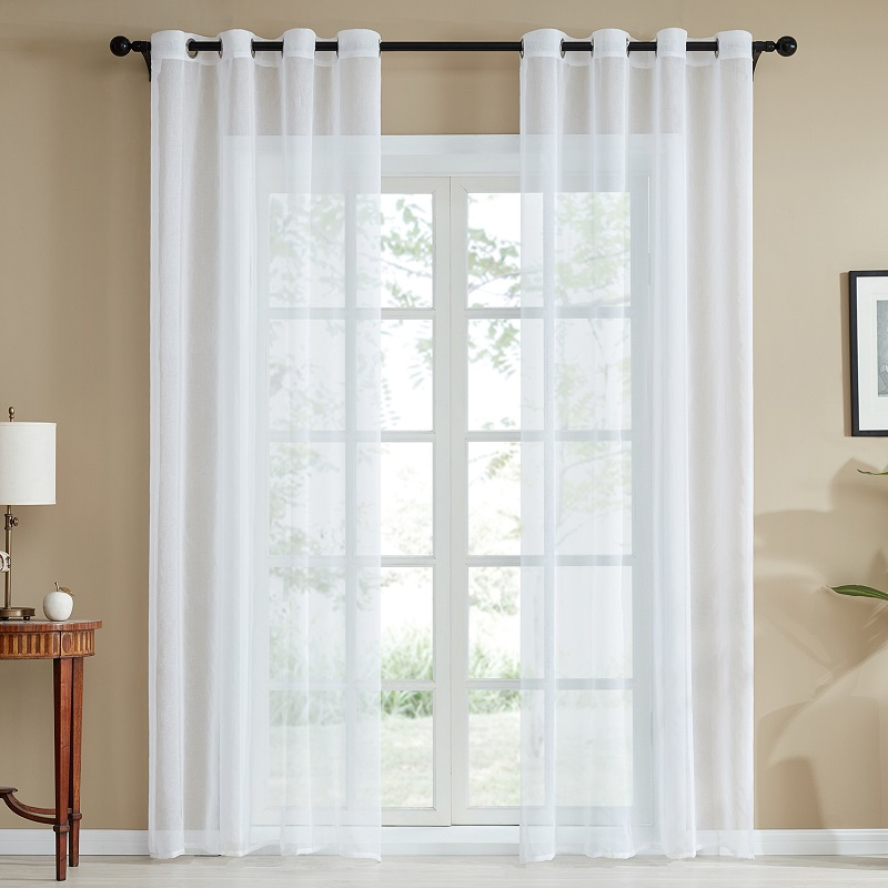 2pcs White Sheer Curtain Window Grommet Top Curtain Panels For Kitchen, Bedroom And Living Room Home Decor