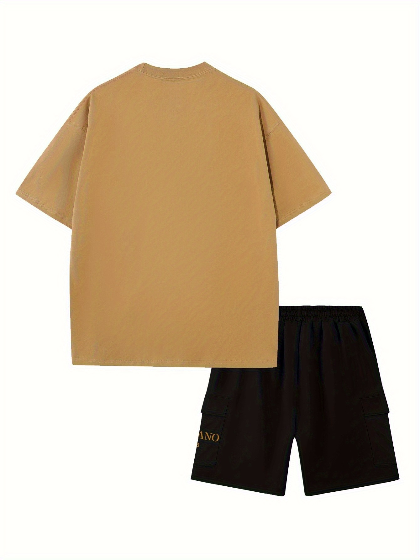Print Men'S 2pcs Set, Round Neck Pure Cotton Short Sleeve T-shirt and Work Shorts Set, Suitable for Spring and Summer Exercises