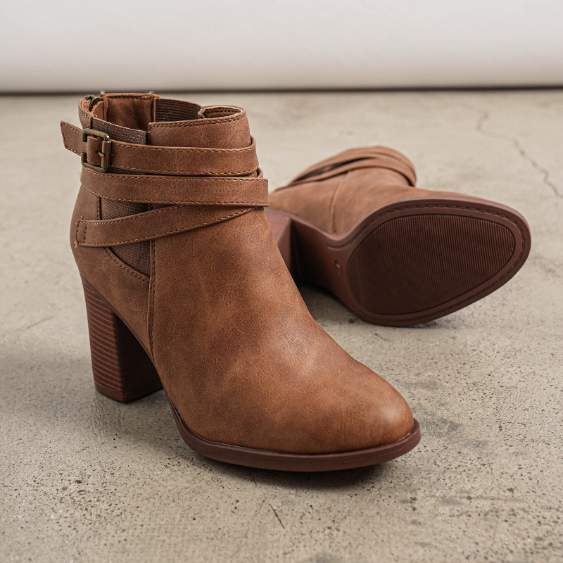 Women's Chunky High Heel Ankle Boots Close Toe Fall Heeled Booties