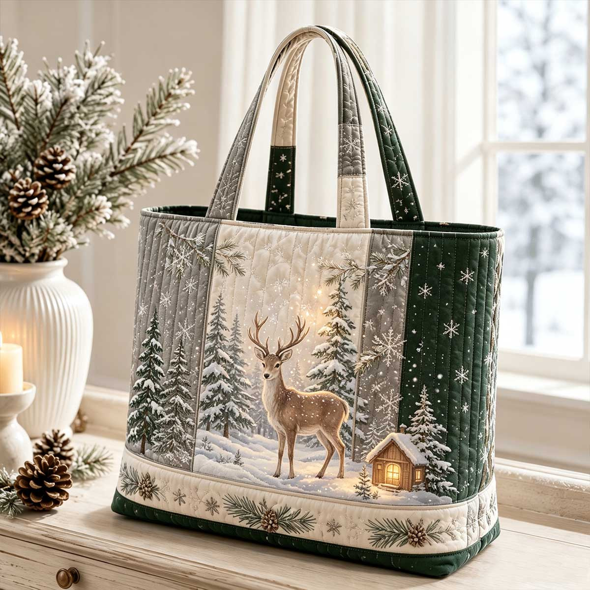 TEMU Sac fourre-tout matelassé pour femme 17x15 pouces, de Noël , , cèdre, de neige, sac à main à fermeture éclair matelassé, lavable à , convient