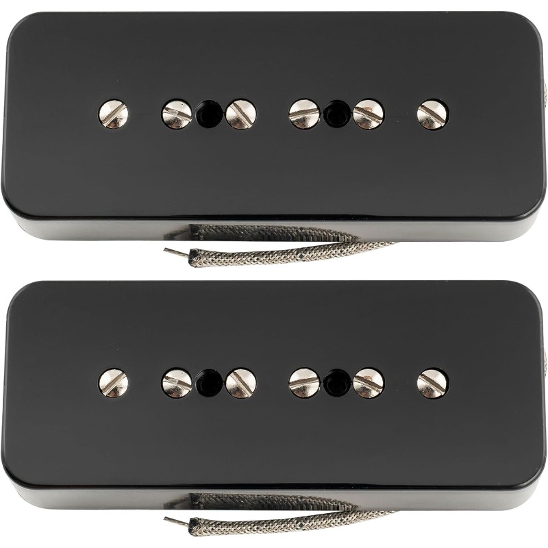 Pro P90MHA Alnico 5 High Output P90 Soapbar Single Coil Pickup Set - Electric Guitar Neck & Bridge Pickups with Screws & Springs, Passive/Active Compatible, Durable Alnico Magnets for Enhanced Sound & Stability (Black) - Ideal for, Blues, Jazz