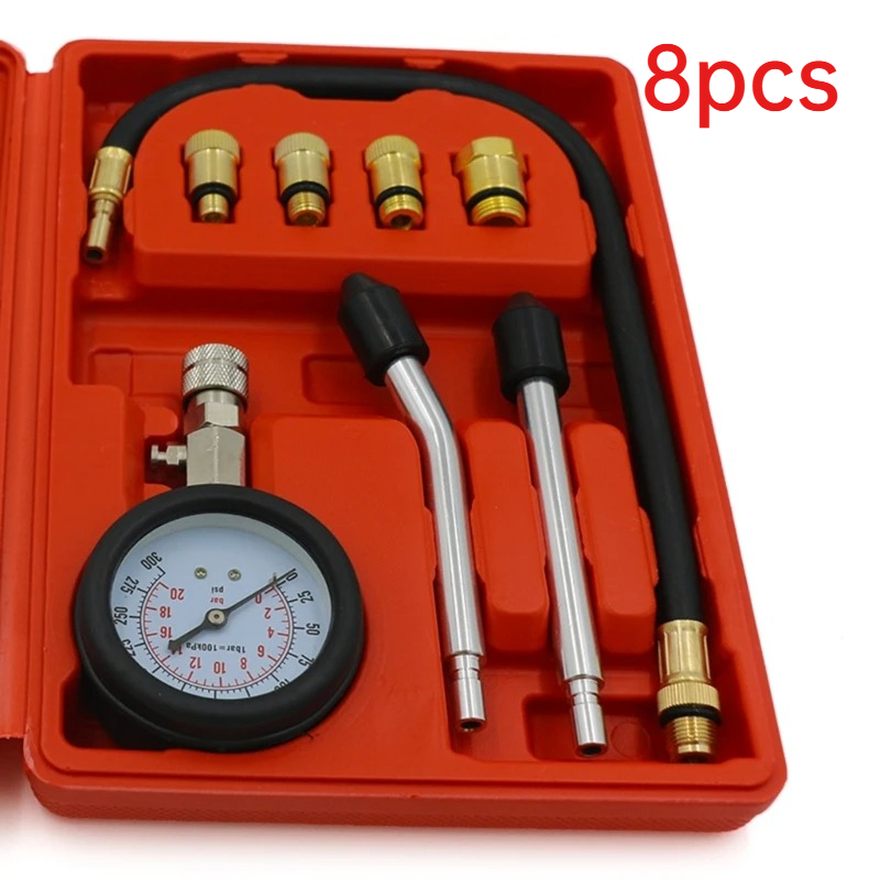 TEMU Professional 8pcs Compression Testing Kit For Measuring Cylinder Pressure In Petrol Engines, Suitable For Motorcycles, Cars, And Trucks, With A
