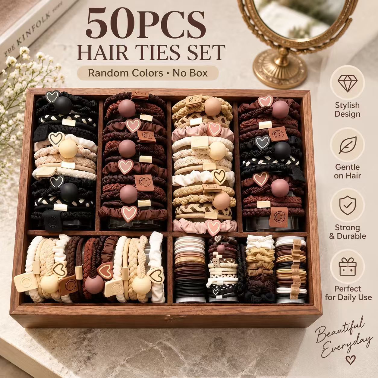 TEMU 50pcs Random Color Hair Ties, Hair-friendly