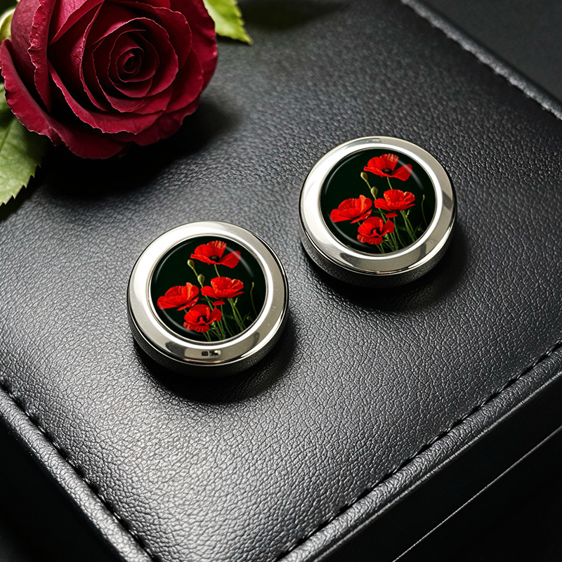 TEMU 2pcs Dark Background Red Poppy Button Decorative Men's Button Holder Set Gift