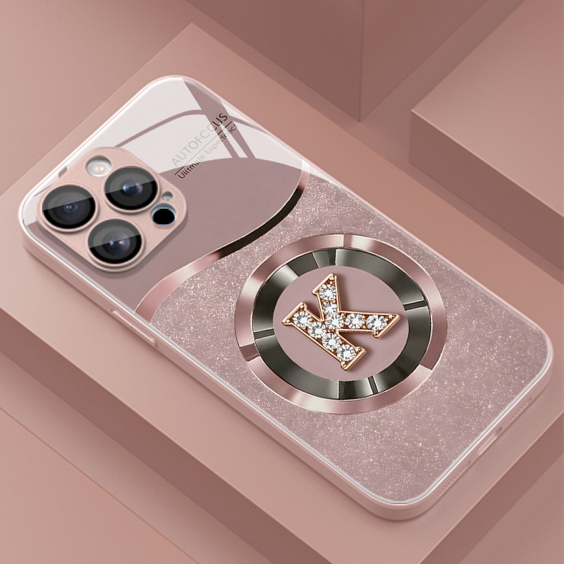 TEMU Phone Case: Light Luxury Metal Pattern Glass Phone Case With Lens Protection, Suitable For Iphone 16 Pro Max/16e/15 Pro/14 Plus/13/12/11 Pro,