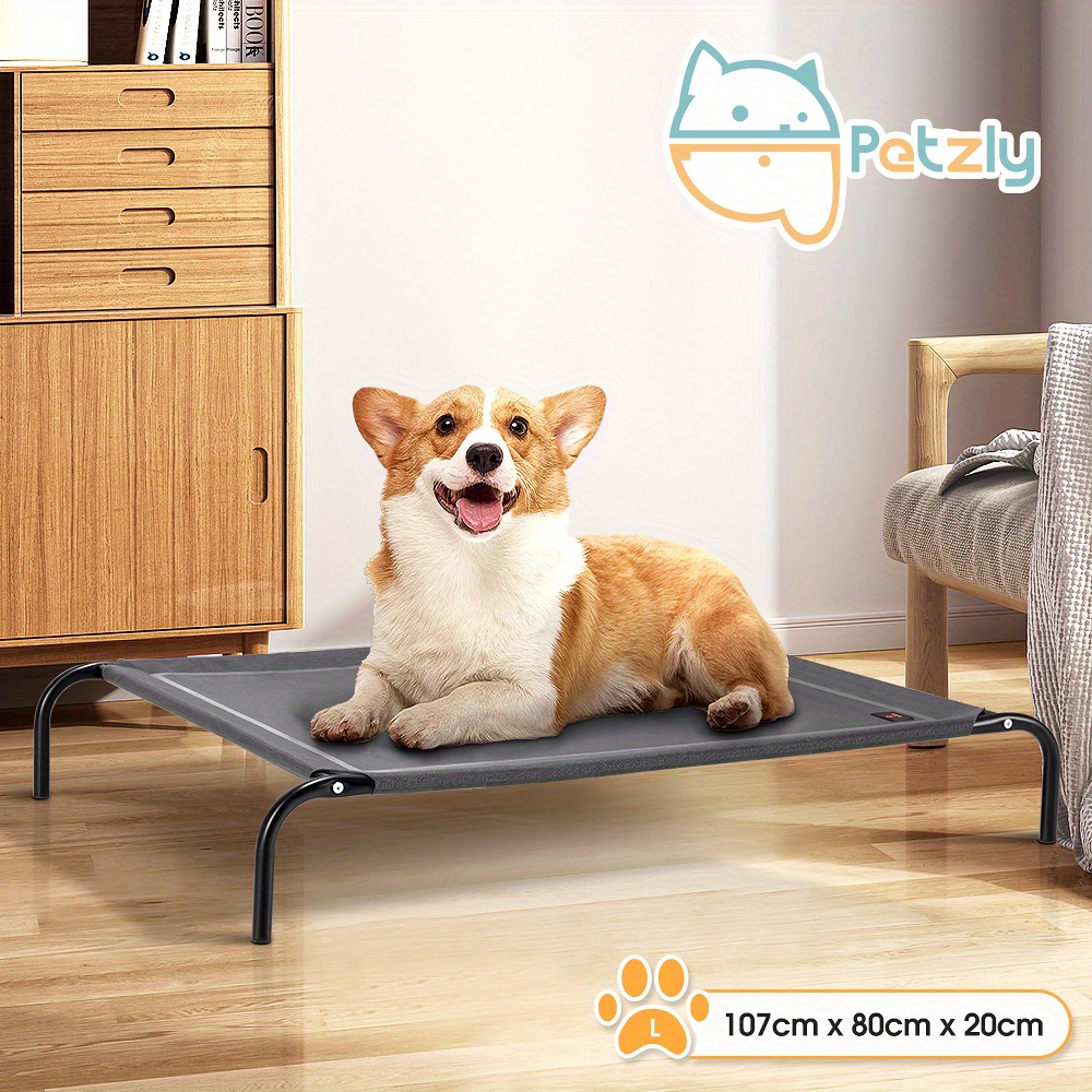 TEMU Cooling Elevated Dog Bed For Large Dogs | Portable Indoor & Outdoor Pet Hammock With Skid-resistant Feet, Washable Breathable Mesh, Black/grey,