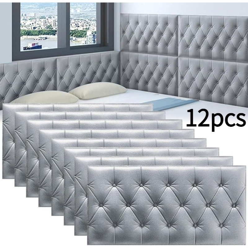 TEMU 12 protectores de pared 3D anticolisión para dormitorio, almohadillas autoadhesivas para cabecero, paneles de pared autoadhesivos, almohadillas