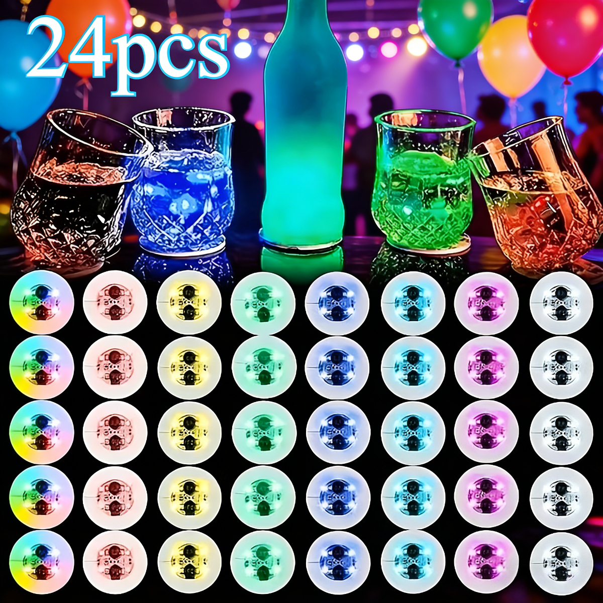 Image of 24pcs Led Light-up Coasters | 3 Color-changing Lights, Battery-operated, Durable Sticky Base, Perfect For Easter, Ramadan, Weddings, And Party Decorations