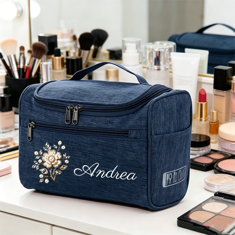 TEMU Retro Pearl Tassel Print Personalized Name Portable Toiletry Bag, (2d Printing) 3d Expanded Large Capacity Can Hold Full Set Of Skincare And