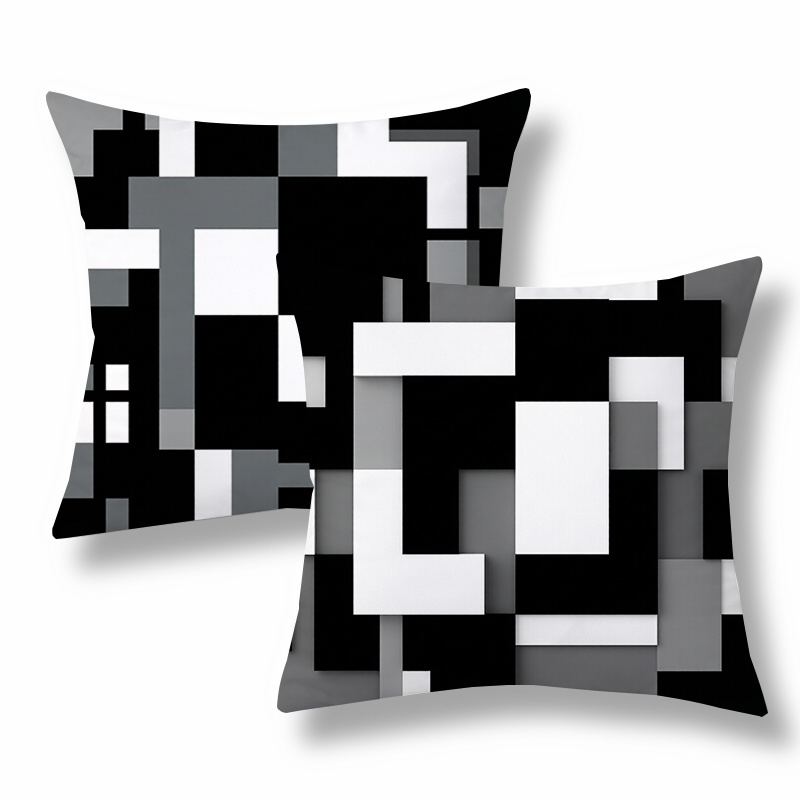 TEMU 2pcs Modern Throw Pillow Covers, Decorative Cushion Cases, Geometric With Square Shapes, Black And White Tone. Versatile For Living Room, Couch,