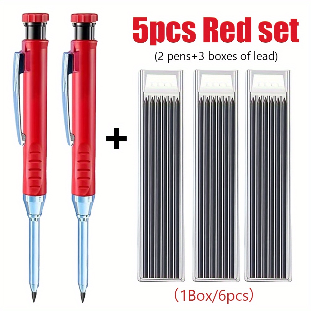 5pcs/set Carpenter Pencil Set With Built-in Pencil Sharpener Deep Hole Marker Pen Carpenter Drawing Pencil (2 Pencils+3 Boxes Of Lead)