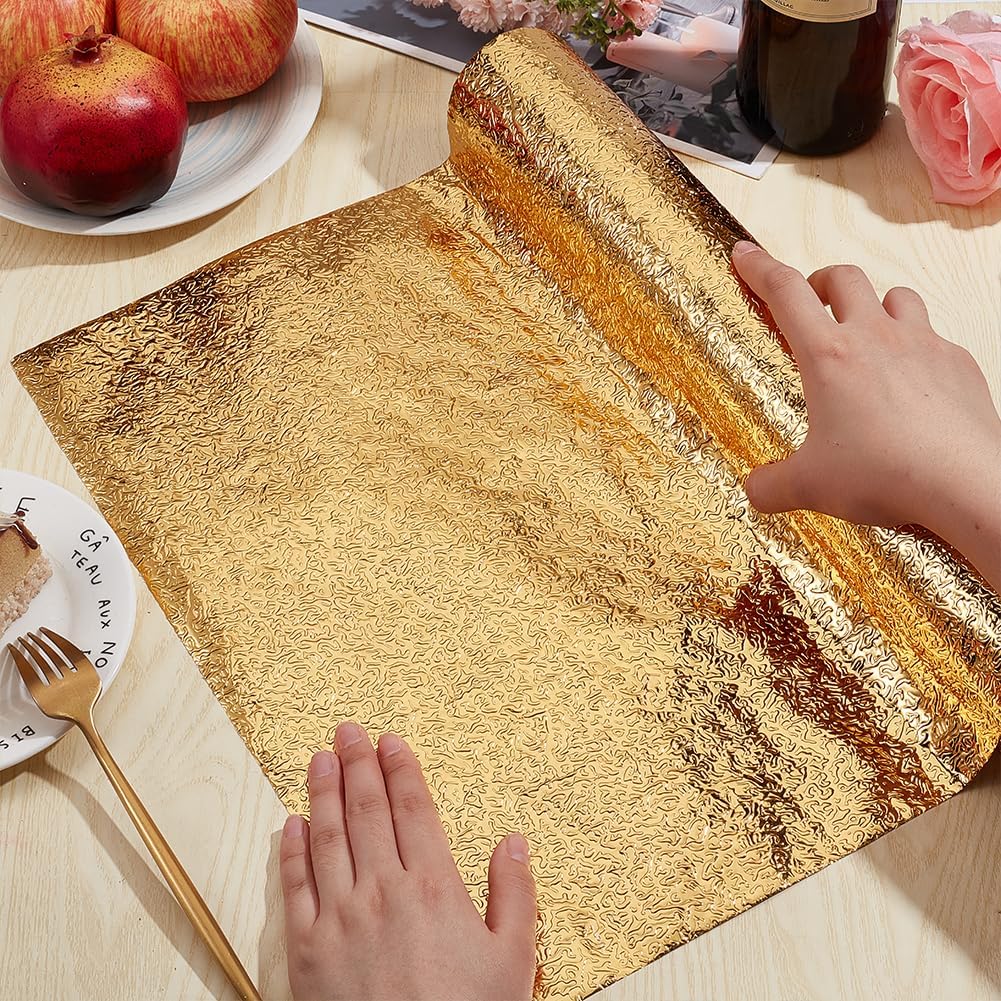 1 roll golden peel and stick wallpaper embossed aluminum foil backsplash sticker self   vinyl material for kitchen bathroom countertops Product details 0