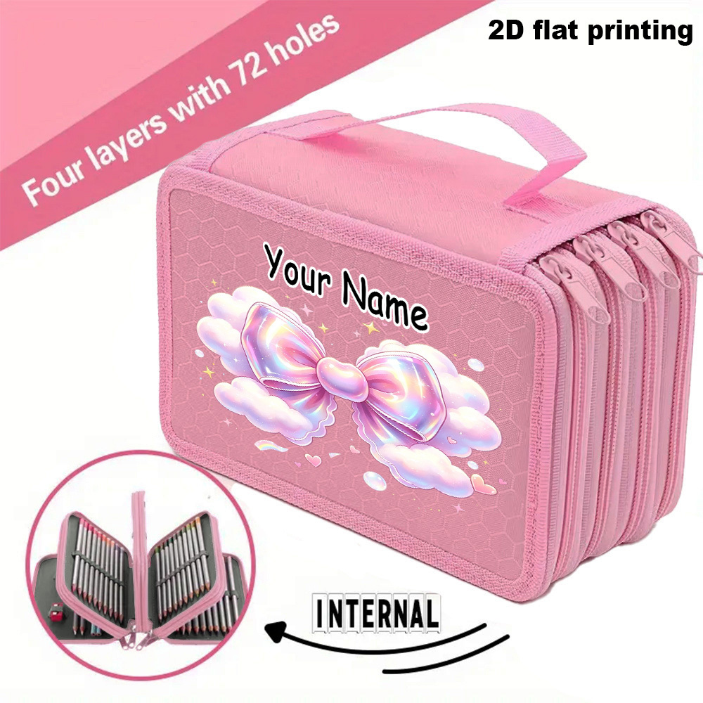 TEMU 1pc Customizable Pencil Case Stationery Bag, Bow Cloud Themed Stationery Pouch, Cartoon Print Pencil Organizer For School Study Use