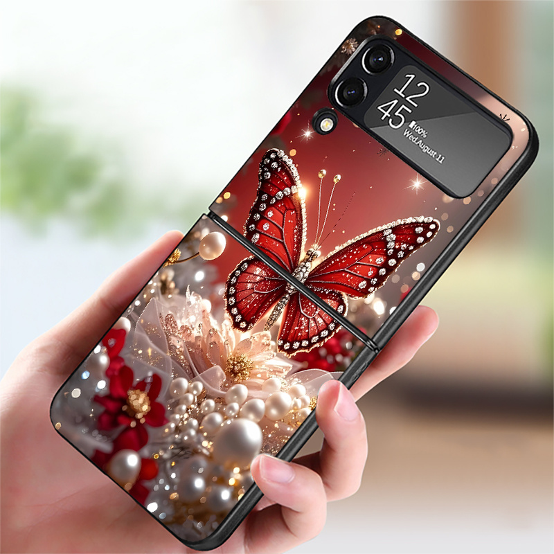 TEMU Luxury Pearl Pattern Phone Case Suitable For For Fe Z Flip4 Z Flip 7 6 5 4 3 Hard Back Cover, Device Cover, Phone Protection, Stylish Cover,