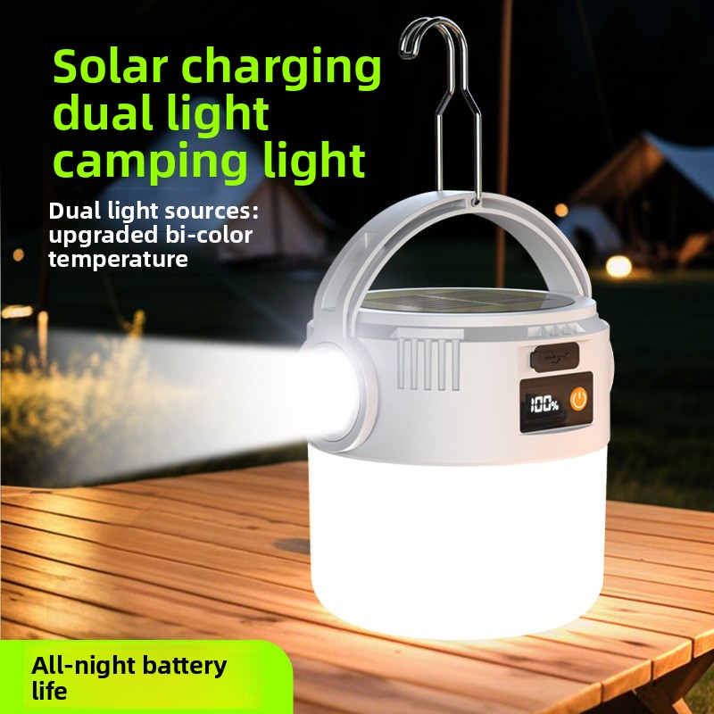   a portable solar camping light designed for outdoor use featuring a   bright   and extended     suitable for lighting tents market stalls at night emergency   outdoor camping