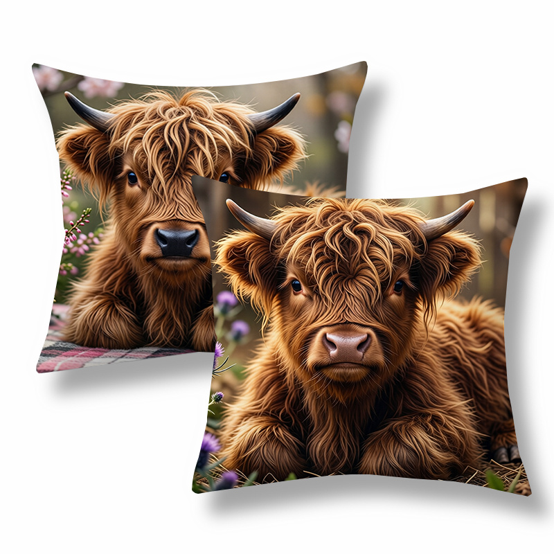 TEMU Set van 2 Schotse Koe Sierkussenhoezen Geschikt voor Woonkamer, Bank, Bed - Realistische Koe Print Kussenslopen met Ritssluiting, Machinewasbare