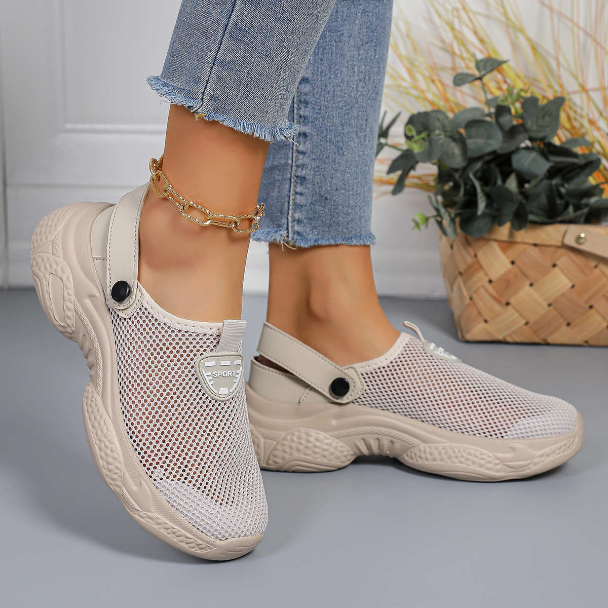 TEMU Women's Outdoor Sports Sandals And Slippers, Mesh Breathable, Thick Sole Height-increasing Dual Wear Design, Lightweight Comfortable Slip-on,
