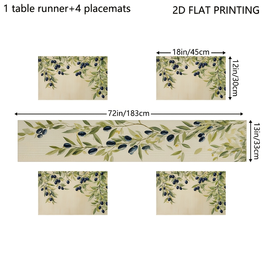 TEMU Set Of 5 Table Runners & Placemats Suitable For Farmhouse Decor - Leaf Design, Print Table Protectors For Indoor/outdoor Dining Tables, Coffee
