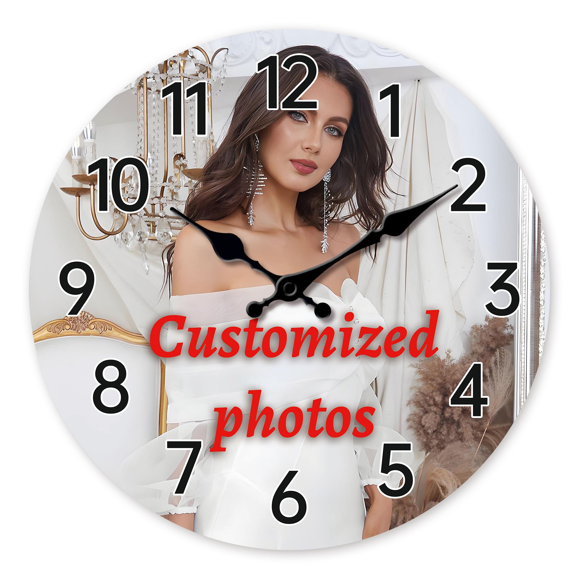 TEMU 2dflat Personalized Photo Clock With Photo - Round Wall Clock Suitable For Home Decor - 10-12 Inch Artificial Wood Dial Photo Panel Display