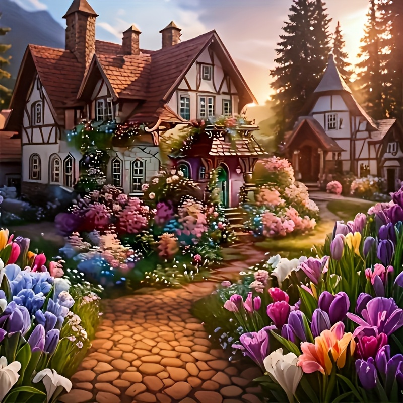 TEMU 1pc5d Diamond Painting Diamond Painting Kit, Landscape Theme, Round Diamond Embroidery Art, Full Diamond Canvas, Painting Mosaic Crafts,