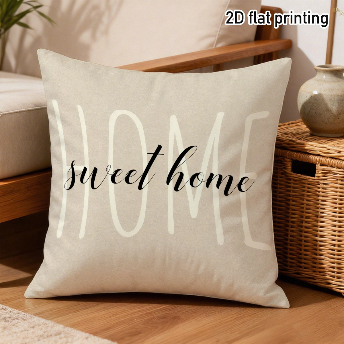 TEMU 1 pièce Housse de coussin décorative "", duplex avec fond beige élégant et noire, tissu polyester durable, fermeture à glissière, décoration de
