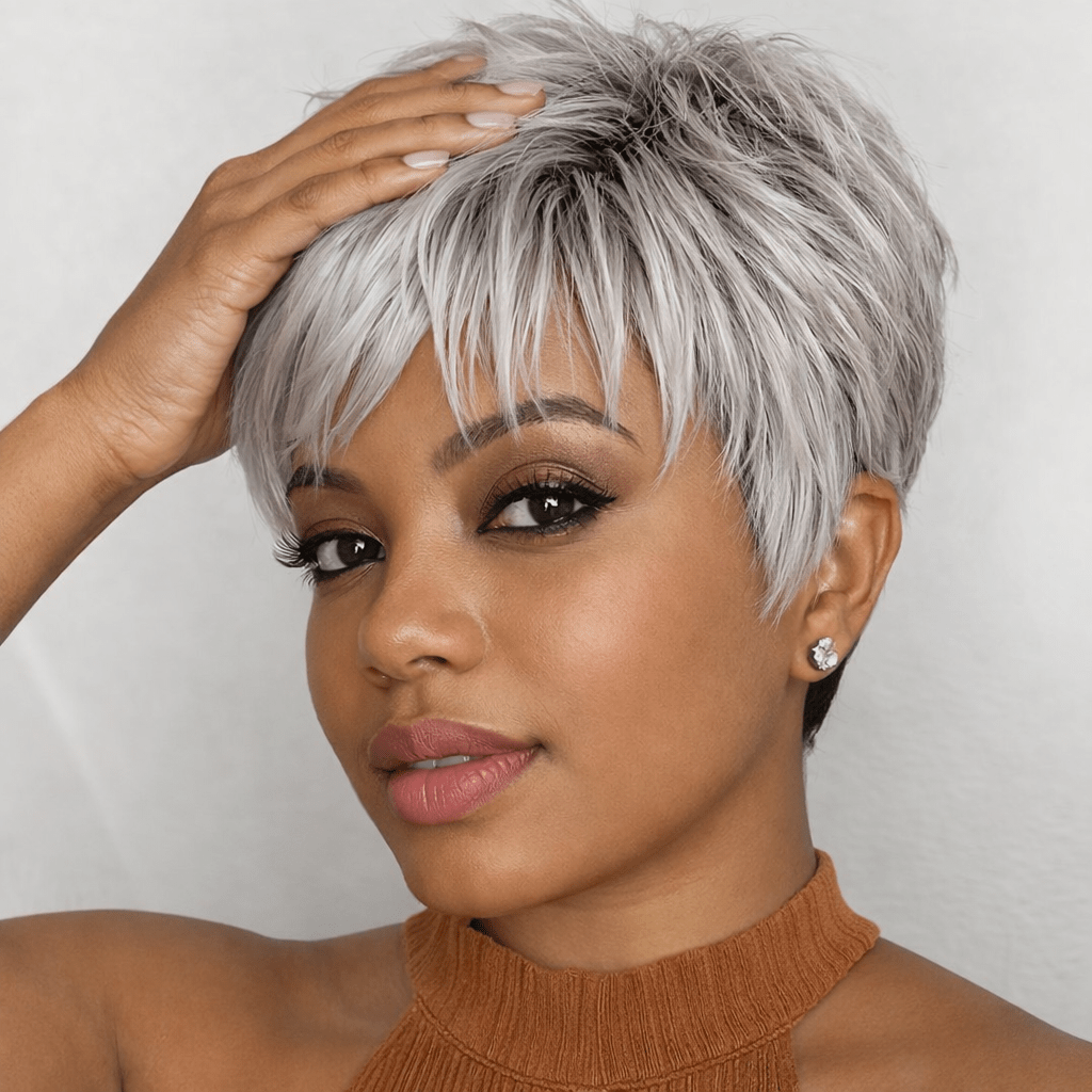 TEMU Perruque Courte Naturelle pour Femmes - Fabriquée au Brésil, Haute 250%, Coiffure à Cheveux Lisses Superposés, Design de Filet Rose. Convient