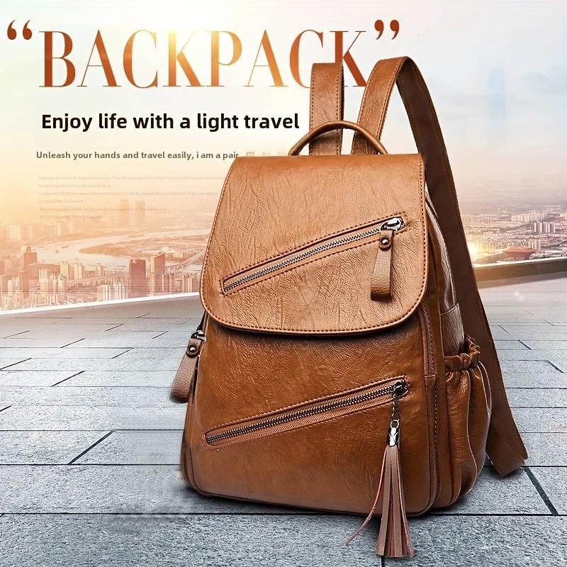 Mochila organizadora multifuncional de gran capacidad, bolso de hombro para mujer, carcasa suave de PU, diseño retro minimalista, bolso pequeño para uso diario