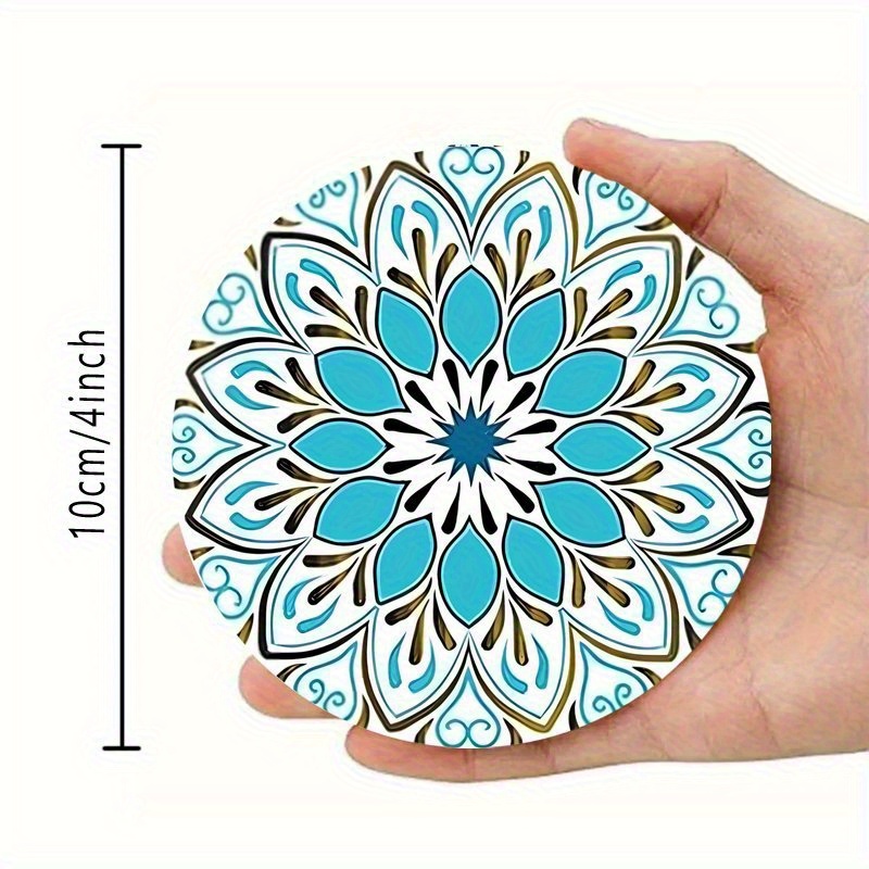 TEMU 6pcs Set (6pcss Total) 3.94x 3.94inch Vintage Blue Mandala Art Coasters, 2d Vintage Blue Mandala Art Coasters, Suitable For Patio Tables,