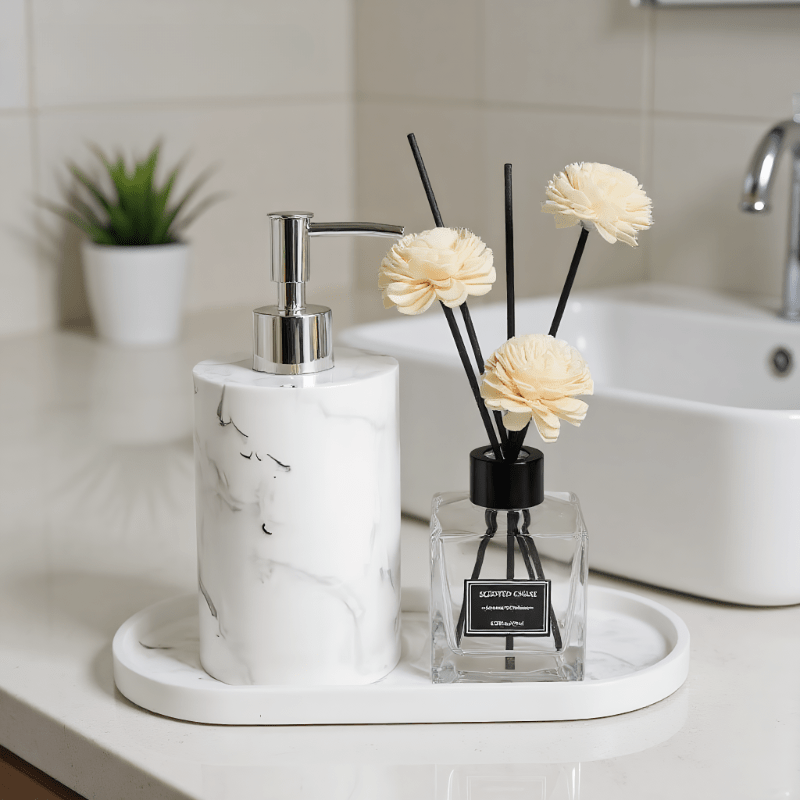 TEMU 1 pièce Plateau ovale blanc à rayures marbrées, fabriqué dans un matériau durable adapté à toutes . Plateau antidérapant pour plans de travail,