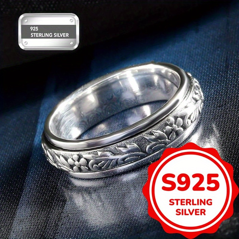 vintage carve   wide rings 925 sterling silvery rings for women fashion rotatable anxiety ring jewelry Product details 3