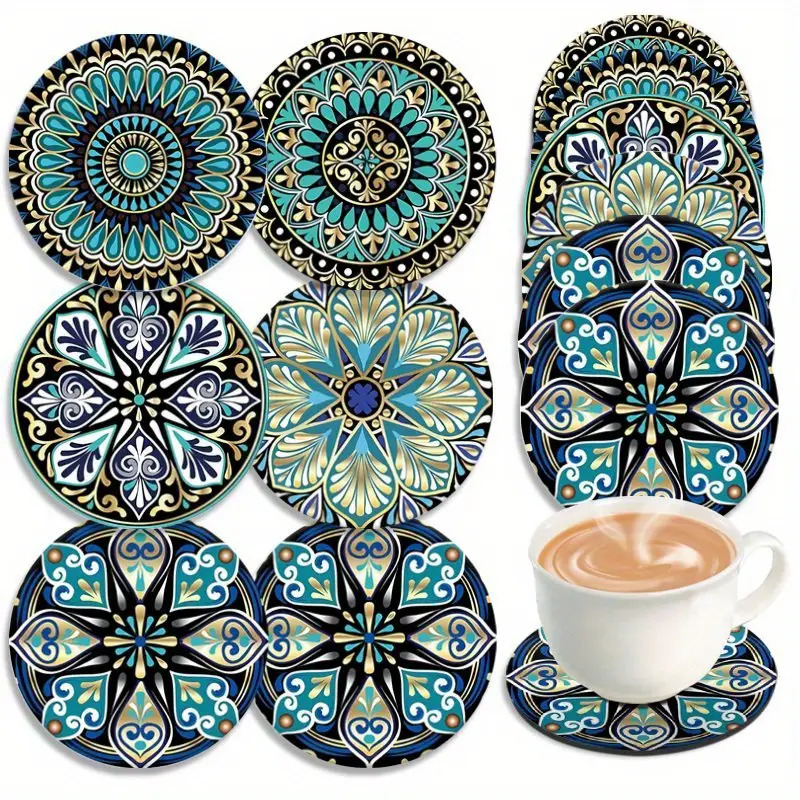 TEMU 6 Pezzi Set di Sottobicchieri in Legno con Stile Mandala , Design 2D Mandala �� per e Famiglia, per Tavoli da Esterno, Cucine o Soggiorni, Scelta