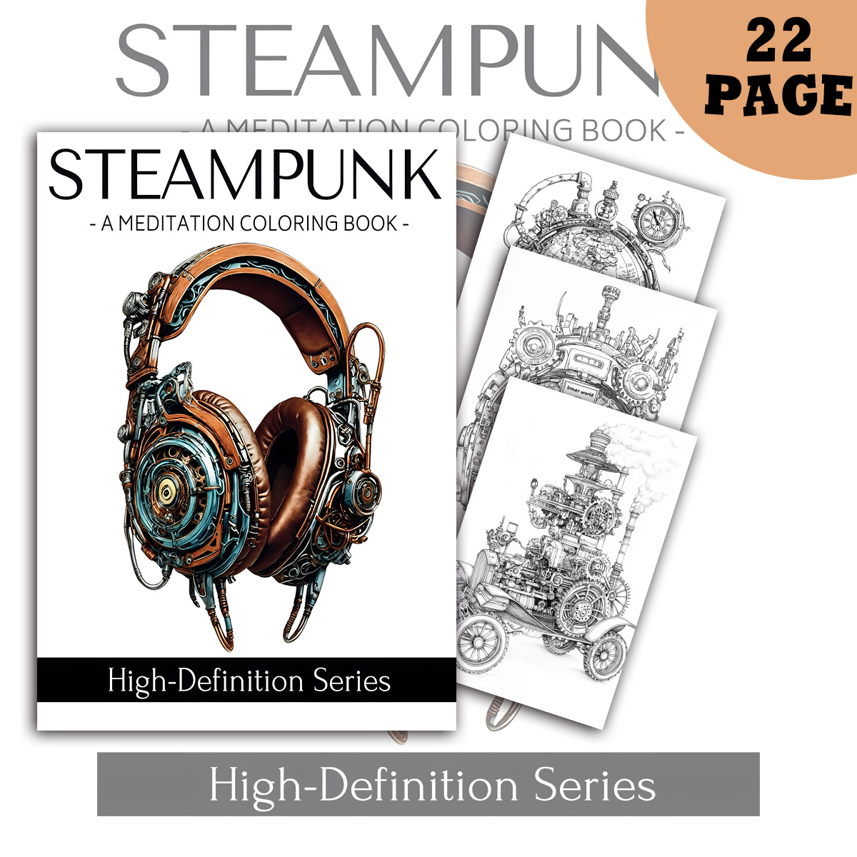 

Steampunk Deluxe Adult Coloring Book - 22 Pages, 11.4x7.9" With Unique Cover Design | & For Adults | Perfect Gift For Valentine's, Christmas, Halloween, New Year's & Birthdays