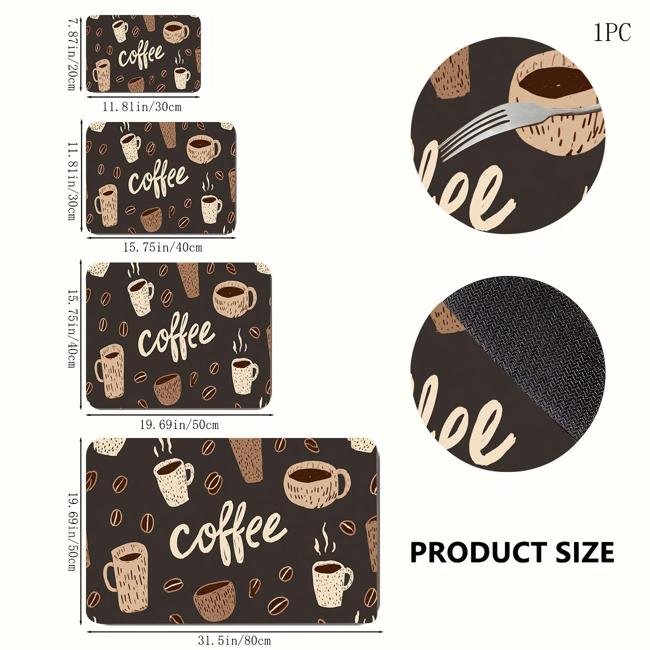 TEMU 1pc Ultra-absorbent Quick-dry Non-slip Kitchen Mat Coffee Mat - Kitchen Countertop Bowl Dish Drying Mat, Hand-painted Coffee Cup Deep Bottom