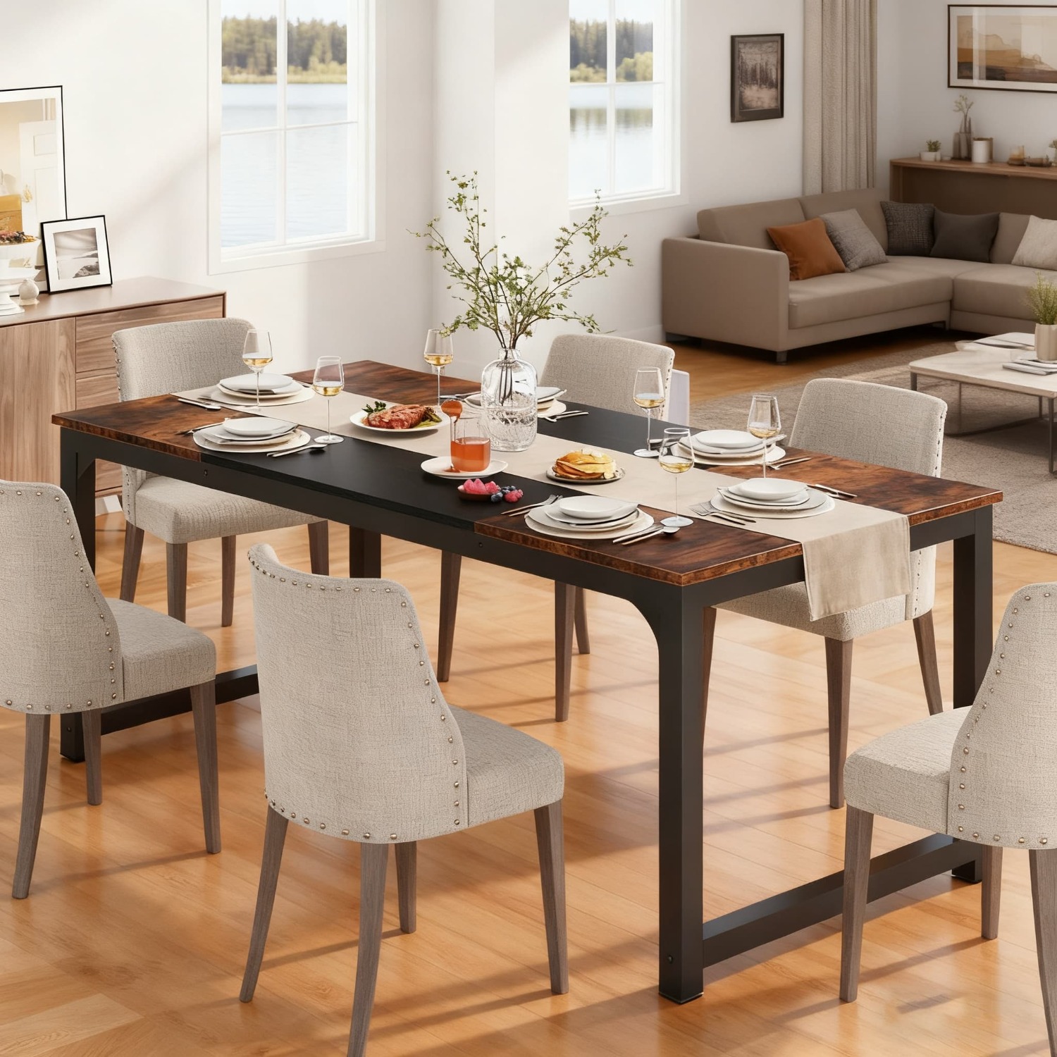 Industrial Rectangular Dining Table - 63"x31.5" Heavy Duty Metal Legs Table For 4-6 People, Versatile Accent Piece For Dining Room, Office, Living Room & Kitchen, Ideal For Christmas Holiday Decor