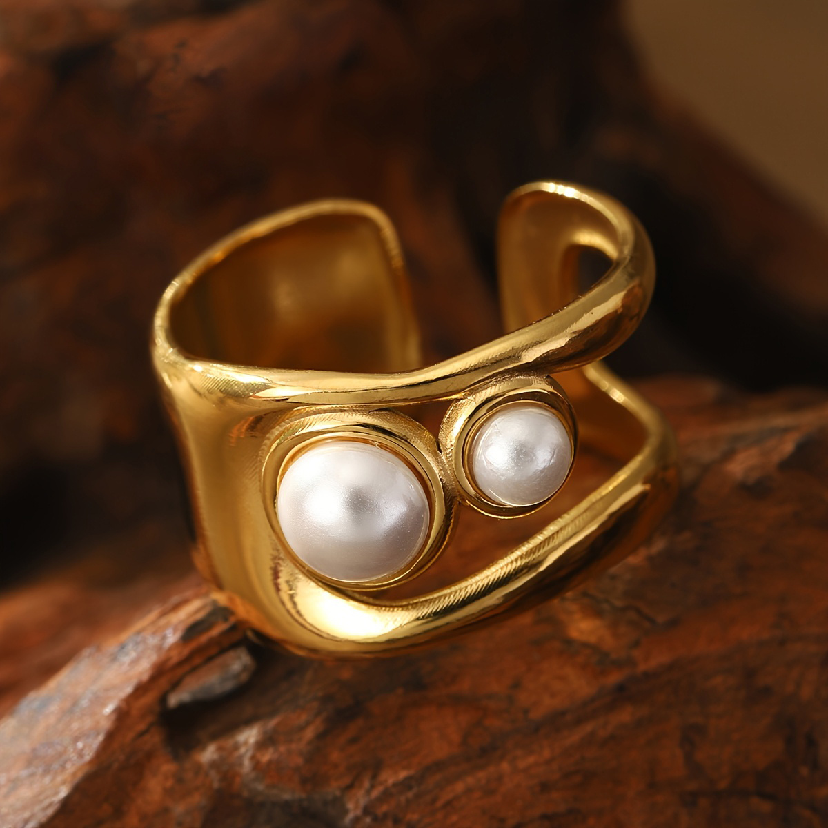 E-shop Persönlichkeit Unregelmäßiger Goldener Breiter Ring mit Einlage, verstellbare Öffnung, Schmuck für Damen Herren, für Party, , ,