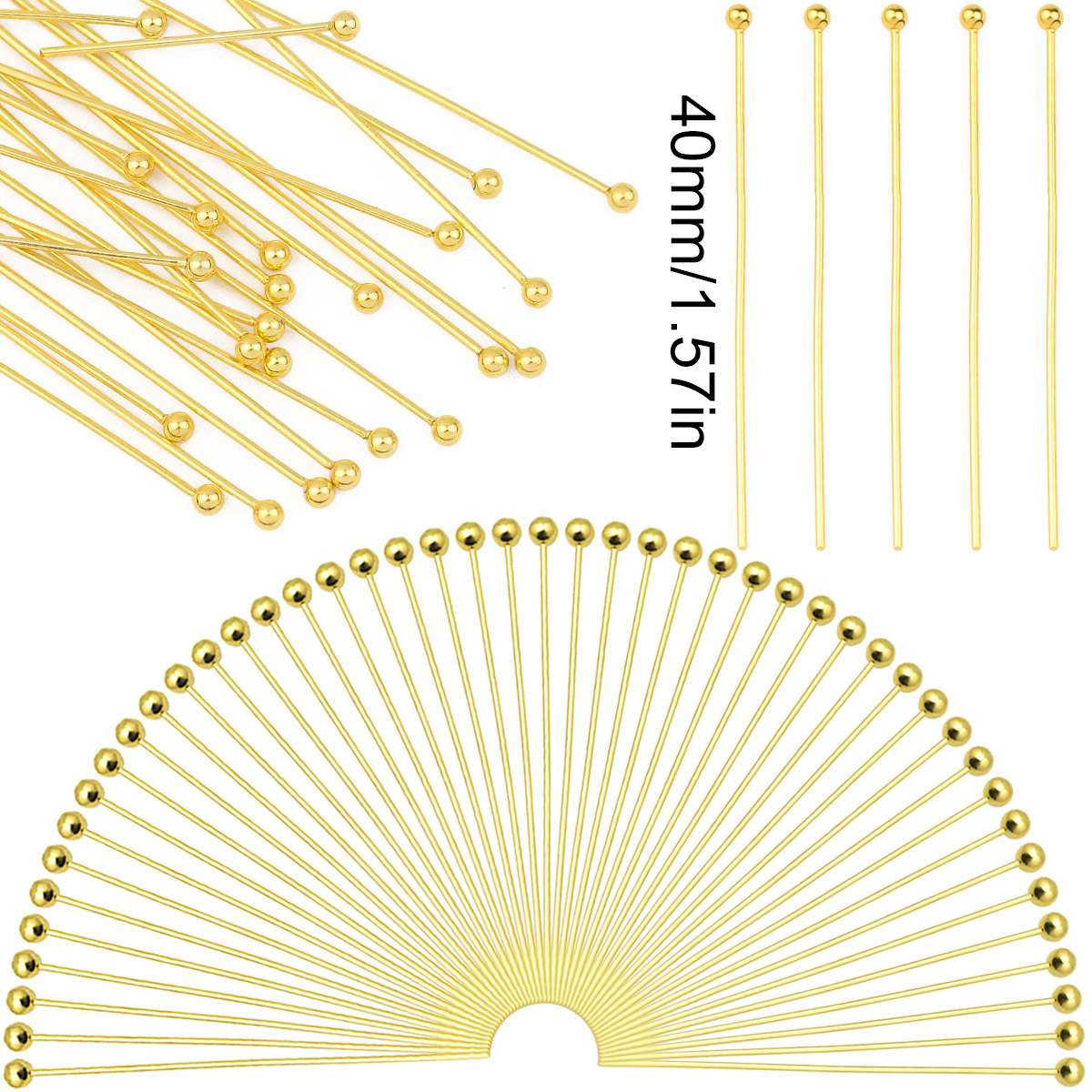 TEMU 198 pezzi di spilli per perline in metallo di dimensioni, spilli flessibili e rompibili con testa , accessori per gioielli fai-da-te con testa a